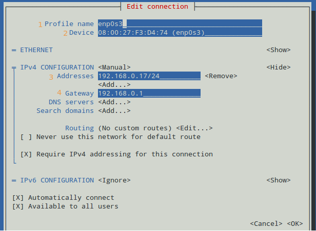 manually configure ip address centos 7